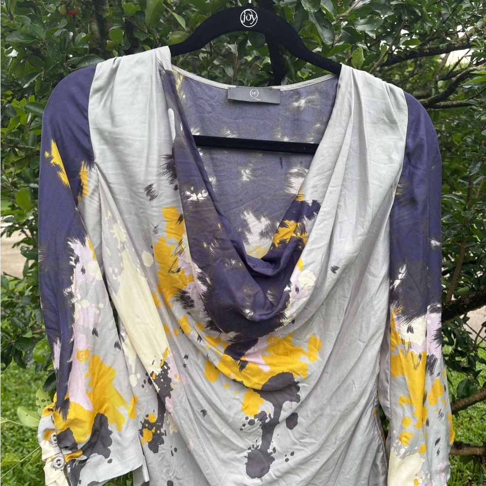 Vintage McQueen silk shirt size 40. Cowl neck, 3/4 length sleeves.
